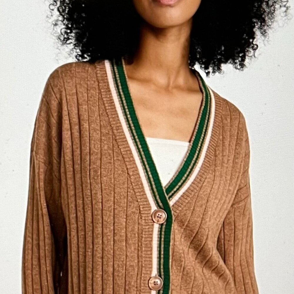 Monrow Sweater Rib Oversized Cardigan Size L in Camel Color